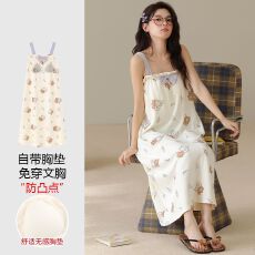 批发【带胸垫】夏季新款纯棉女<b class='q'>吊带</b><b class='q'>睡裙</b>性感卡通女家居服