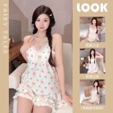 批发云朵棉带胸垫吊带 <b class='q'>睡衣</b>女甜美短袖短裤外穿家居服夏天套装