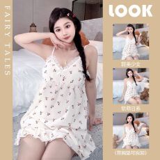 批发云朵棉带胸垫吊带 <b class='q'>睡衣</b>女甜美短袖短裤外穿家居服夏天套装