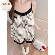 批发夏季新款云朵棉吊带后背松紧短裤套装 <b class='q'>睡衣</b>女 不可拆卸胸垫