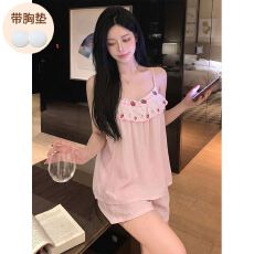批发夏季新款云朵棉吊带短裤套装 <b class='q'>睡衣</b>女 不可拆卸胸垫