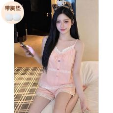 批发夏季新款云朵棉吊带短裤套装 <b class='q'>睡衣</b>女 不可拆卸胸垫