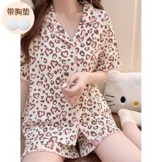 夏季新款云朵棉开衫短袖短裤套装 睡衣女 不可拆卸胸垫