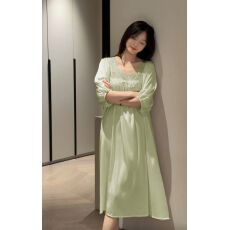 批发冰雪丝新款高级感睡衣女<b class='q'>夏</b>季性感蕾丝镂空短袖睡裙家居服