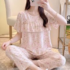 批发2026年新款夏季优质仿棉甜美<b class='q'>短</b>袖长裤睡衣女套装外穿家居服