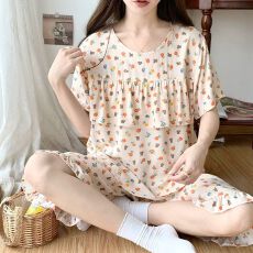 批发2026年新款夏季优质仿棉甜美<b class='q'>短</b>袖<b class='q'>短</b>裤睡衣女套装外穿家居服