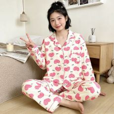 批发韩版ins风简约甜美爱心仿棉拉架<b class='q'>女士</b>长袖家居服套装
