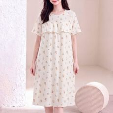 批发短袖宽松中长款<b class='q'>睡裙</b>女夏季简约甜美<b class='q'>公主</b>风睡衣可爱云朵棉家居服