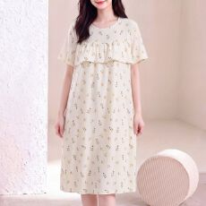 批发短袖宽松中长款<b class='q'>睡裙</b>女夏季简约甜美<b class='q'>公主</b>风睡衣可爱云朵棉家居服