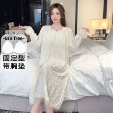 批发实拍秋季新款云朵棉可穿220斤<b class='q'>公主</b>风大码纯色<b class='q'>睡裙</b>女家居服