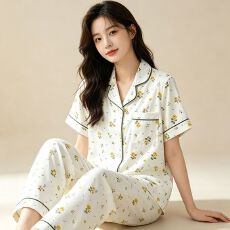 批发蔷薇蝴蝶小<b class='q'>碎花</b>睡衣女夏季清新仿棉开衫短袖<b class='q'>短裤</b>套装仙女风家居服