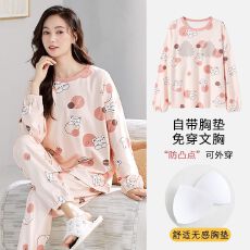 女睡衣秋冬季带胸垫拉架仿棉长袖卡通家可外穿居服女套装
