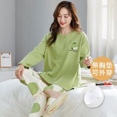 秋冬季新款睡衣女带胸垫大码女睡衣拉架仿棉卡通家居服套装