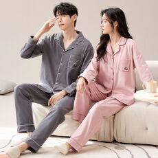 春秋季女睡衣长袖纯棉家居服情侣全棉春季睡衣开衫秋季套装薄款