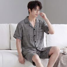 批发(实拍)<b class='q'>男士</b>云朵棉英文休闲宽松短袖短裤<b class='q'>睡衣</b>家居服套装