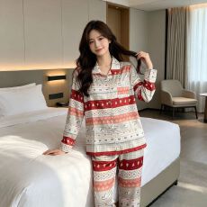 批发春秋2026新款女士冰雪丝长袖长裤两件套可外穿翻领开衫家居服薄款