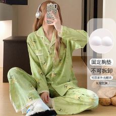批发带胸垫开衫长袖睡衣女云朵棉直播爆款双长蕾丝甜美可爱家居服套装