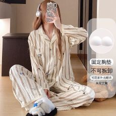 批发带胸垫开衫长袖睡衣女云朵棉直播爆款双长蕾丝甜美可爱家居服套装