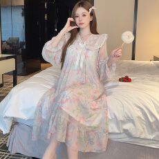 批发实拍<b class='q'>秋</b>季公主风仿棉里布蕾丝甜美网纱带胸垫中长款睡裙
