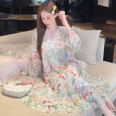 批发实拍<b class='q'>秋</b>季公主风仿棉里布蕾丝甜美网纱带胸垫中长款睡裙