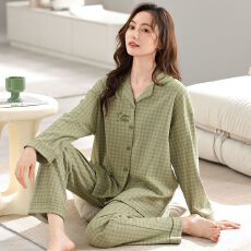 批发2026春秋季拉架仿棉女士睡衣韩版休闲宽松长袖开衫翻领家居服<b class='q'>套装</b>