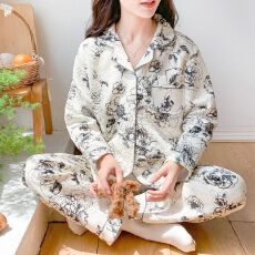 批发睡衣秋冬季新款睡衣女空气夹层开衫少女款可爱卡通印花<b class='q'>家居服</b>套装
