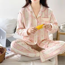 批发睡衣秋冬季新款睡衣女空气夹层开衫少女款可爱卡通印花<b class='q'>家居服</b>套装