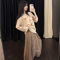 批发实拍仿棉  韩系花卉印花<b class='q'>长袖</b>睡衣女秋季新款格子长<b class='q'>裤</b>家居服