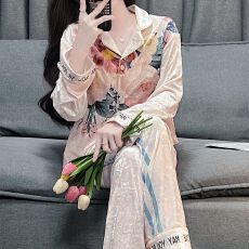 批发实拍秋冬季金丝绒睡衣女印花条纹字母轻奢高级金钻绒家居服套装