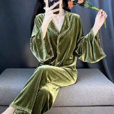 批发实拍图-睡衣女秋冬季新款钻石绒套装休闲大码金丝绒家居服可外穿