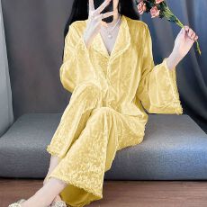 批发实拍图-睡衣女秋冬季新款钻石绒套装休闲大码金丝绒家居服可外穿
