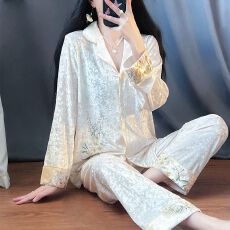 批发实拍图-睡衣女秋冬季新款钻石绒套装休闲大码金丝绒家居服可外穿