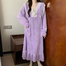 新品长毛绒加肥加大宽松版型胖MM加大码保暖可穿家居服睡裙