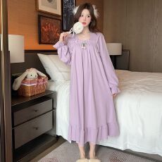德绒睡衣女春秋甜美公主风长袖中长睡裙大码220斤家居服
