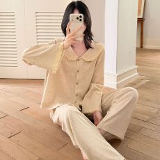 冬季睡衣女新款慕斯羊绒花边休闲两件套家居服