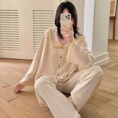 冬季睡衣女新款慕斯羊绒花边休闲两件套家居服