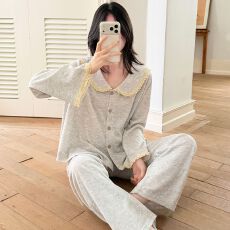 冬季睡衣女新款慕斯羊绒花边休闲两件套家居服