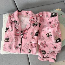 春秋季直播爆款新睡衣女士双长开衫翻领创意简约印花云朵棉