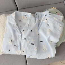 春秋季直播爆款新睡衣女士双长开衫翻领创意简约印花云朵棉