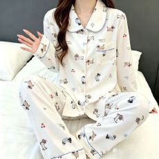 批发实拍云朵棉<b class='q'>睡衣</b><b class='q'>女</b>卡通小狗新款秋季长袖翻领甜美家居服套装外穿