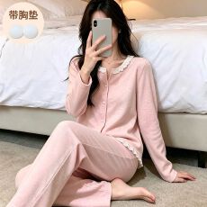 批发实拍2026年粉色秋冬季新款羊绒开衫<b class='q'>睡衣</b><b class='q'>女</b>长袖小香风家居服