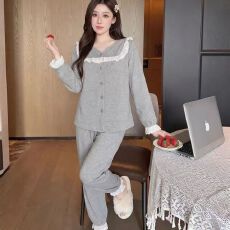 批发实拍2026羊绒<b class='q'>睡衣</b><b class='q'>女</b>秋冬开衫甜美长袖长裤加大码220斤家居服套装
