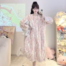 批发冬季新法兰绒印花宽松睡裙加肥大码250斤可穿家居服