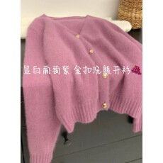 批发软糯慵懒浣熊绒毛衣<b class='q'>开衫</b>女外搭秋冬新款宽松V领针织小香外套上衣