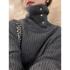 批发翻领毛衣女冬季加厚高级感内搭打底高领针织衫仿浣熊绒上衣