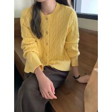 批发小个子麻花针织<b class='q'>开衫</b>女春秋冬季新款毛衣时尚百搭短款圆领宽松上衣