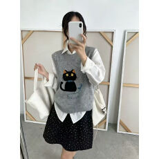 批发猫咪提花针织马甲<b class='q'>背心</b>女2026秋冬季<b class='q'>新款</b>宽松外穿马夹叠穿毛衣坎肩