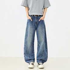 批发美式复古长裤秋冬新款男女同款宽松舒适休闲牛仔阔腿