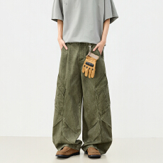 批发美式复古男女同款春<b class='q'>夏</b>宽松长裤工装裤阔腿弯刀裤舒适拖地褶皱