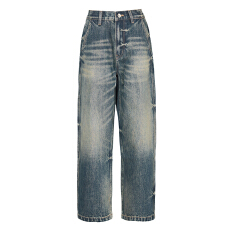 批发美式复古新款秋季男<b class='q'>女</b>同款牛仔长裤宽松美式复古百搭日常拖地垂感